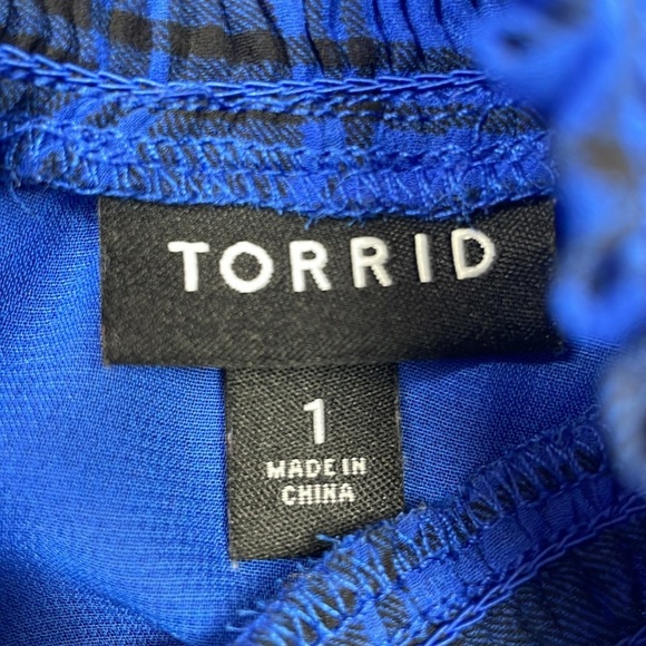Torrid Tartan Plaid Crinkle Chiffon Smock Neck Ruffle Tiered Blouse Blue 1X - Picture 9 of 12